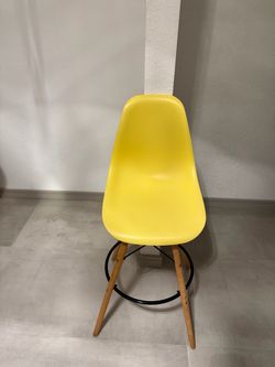 Set of 4 Yellow Mid-Century Modern Eames-Style Bar Stools – Wood Legs