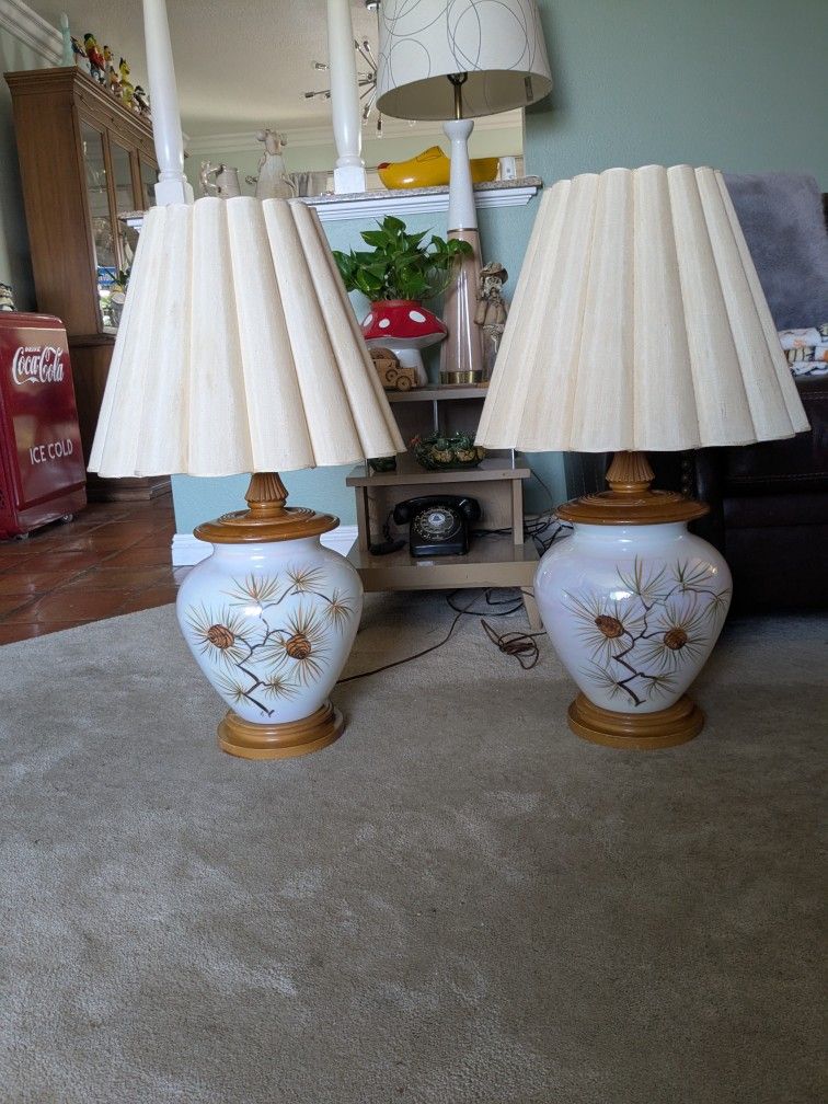 Mid Century Modern/Vintage Lamps Hand Painted With The Original Shades