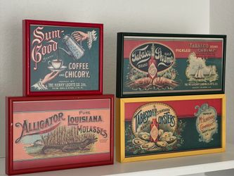 CUSTOM METAL FRAMED NOLA Art - Set of 4 (Tabasco & Alligator)
