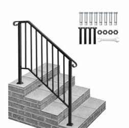 Winado - Handrails Steps Stair Fits 3-4 Steps, Wrought Iron Hand Rail Stair Railing 1PC for Outdoor Concrete Porch Wooden Steps