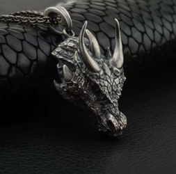 Vintage Viking Dragon Head Pendant Necklace for Men & Women (Cheyenne & Decatur)
