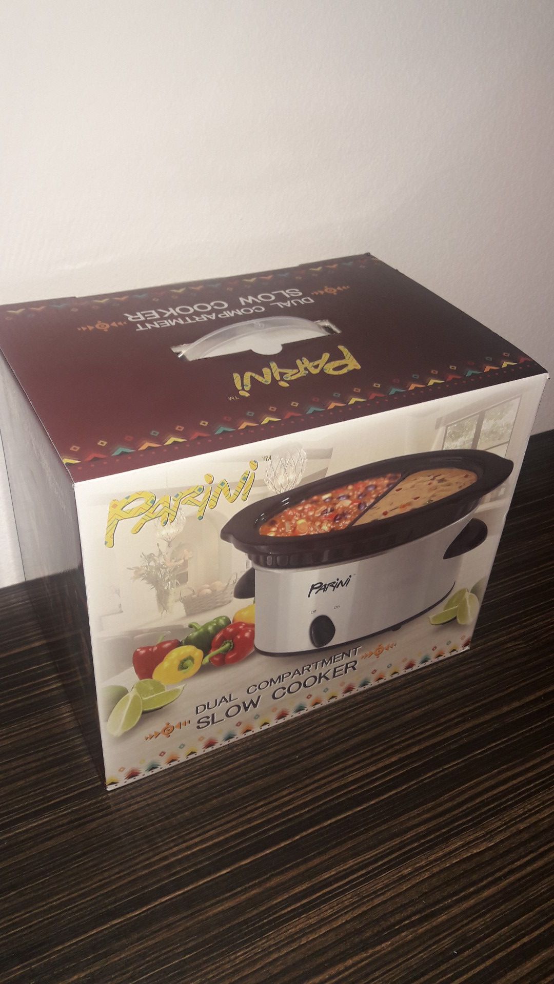 Parini Dual Compartment Slow Cooker Warmer Crock Pot 32 oz +Recipes Sealed