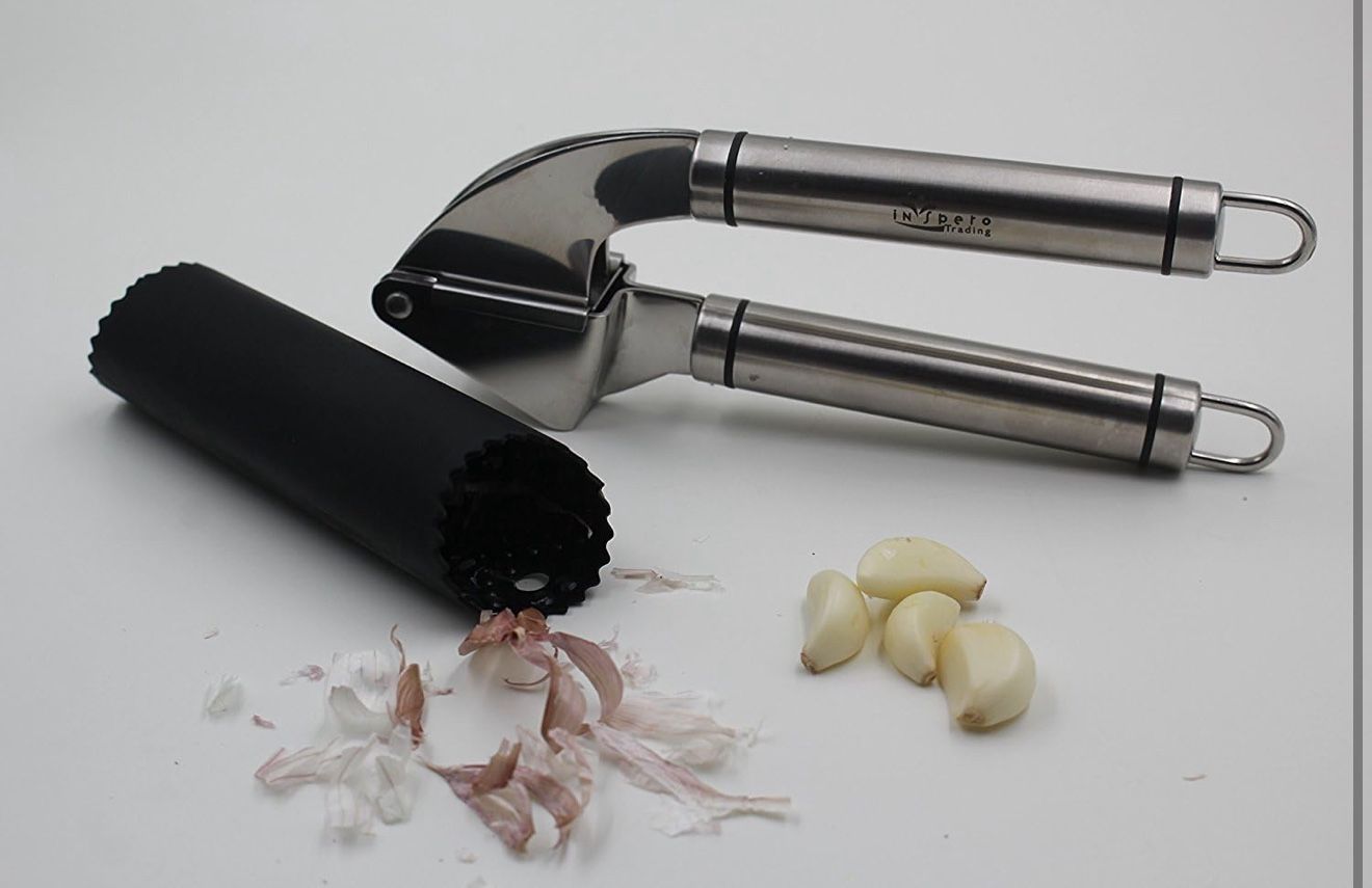 Brand New, Unused Stainless Steel Garlic Press and Peeler Set - Heavy Duty Garlic Masher, Crusher, Mincer, Presser & Silicone Peeler