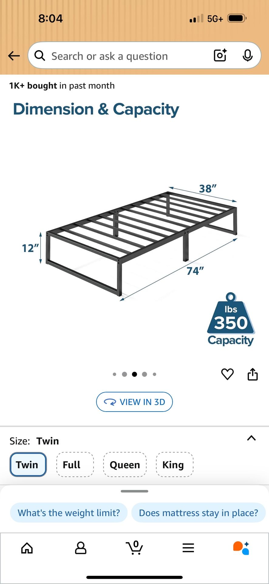 Twin bed frame and mattress