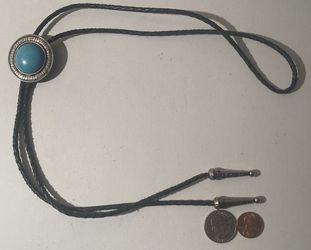 Vintage Bolo Tie Silver And Turquoise Stone  Thumbnail