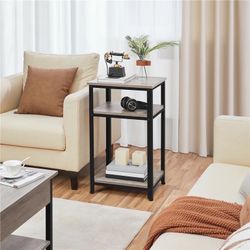 30 in Tall End Table, 3-Tier Telephone Table with Strong Wooden Shelves, Small Side Table with Metal Frame for Living Room Office, Small Places, Gray