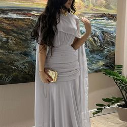 Elegant Mesh Ribbon Decoration Long Dress Women 