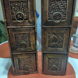 15"X5"X5" Vintage Rustic Boho Chic Scorched Bamboo Trim Box with Cane Drawers and Brass Ring Pulls - Jewelry Box, Sewing Box, Desk Organizer