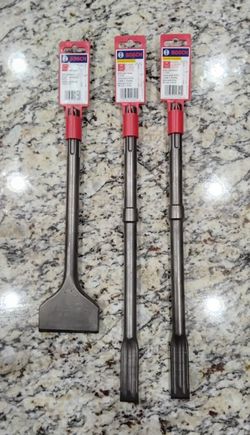 Bosch SDS-Max drill Chisel Mortising Bit 3"x 12" & (2) Bosch General demolition SDS-max drill Chisel Mortising Bit 1-in x 16-in