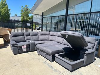 Brand New Gray Sectional Sofa with Storage and Sleeper