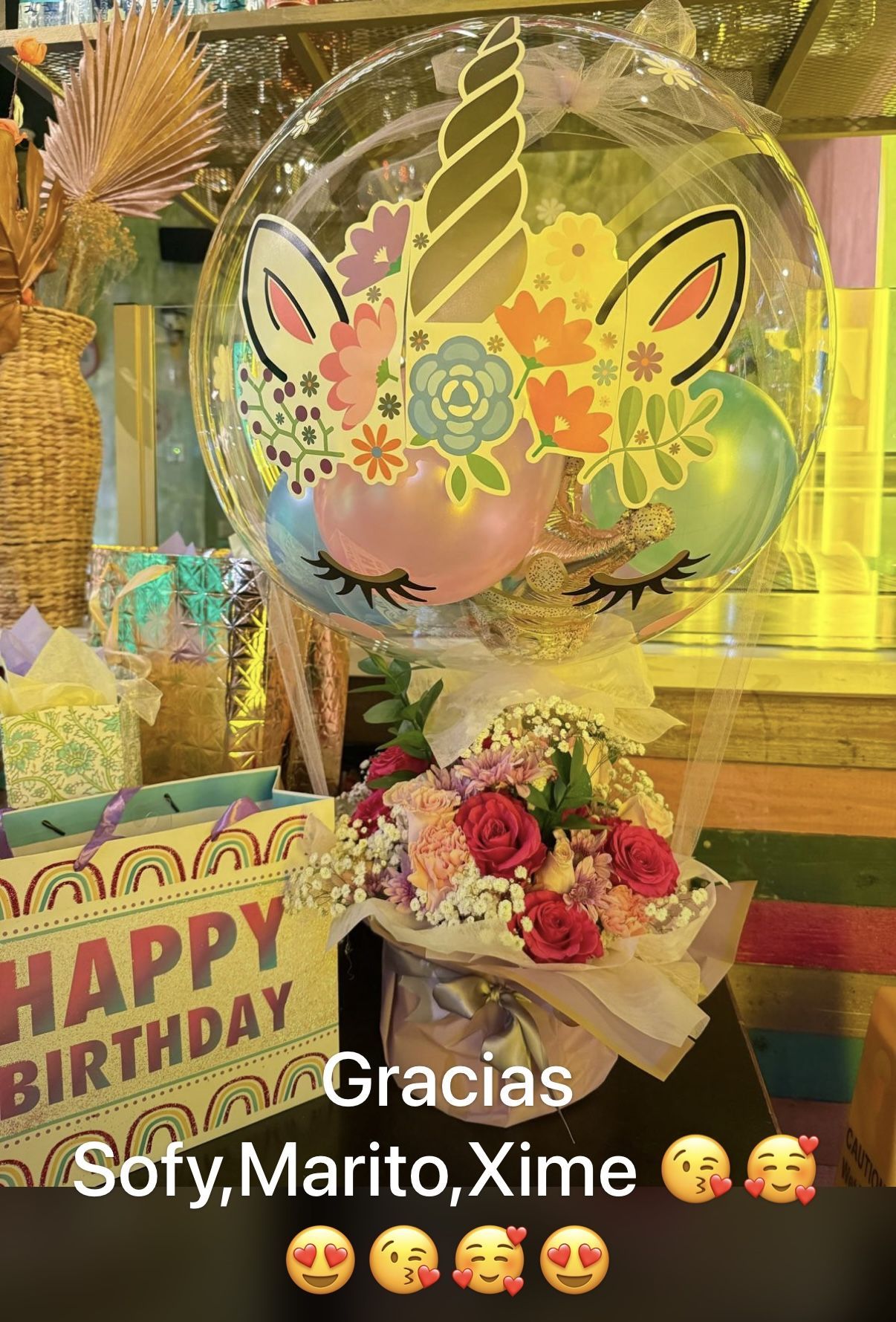 Unicorn Ball Balloon Fresh Flowers Arrangement