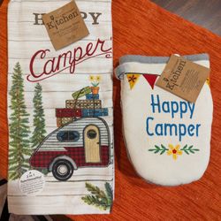 🎄🎁 NEW ~ Happy Camper Tea Towel and Oven Mit