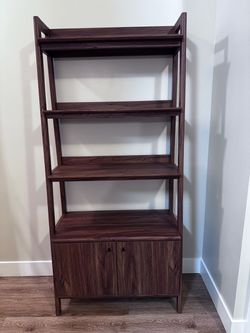 Mid-Century Modern Walnut Bookshelf with Cabinet