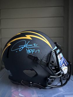 Ladainian Tomlinson LT signed full size eclipse authentic helmet, custom LT visor, team clips, “HOF 17” Inscription, with Beckett and LT COA