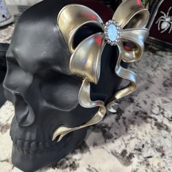 Gothic Decor Large Skull with Gold Bow 