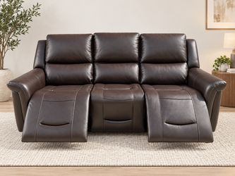 Alba Leather Power Reclining Sofa with Power Headrests, Brown