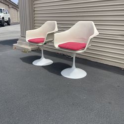 Pair Mid Century Modern Tulip Arm Chairs 