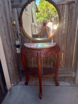 Antique Table And Mirror Combo