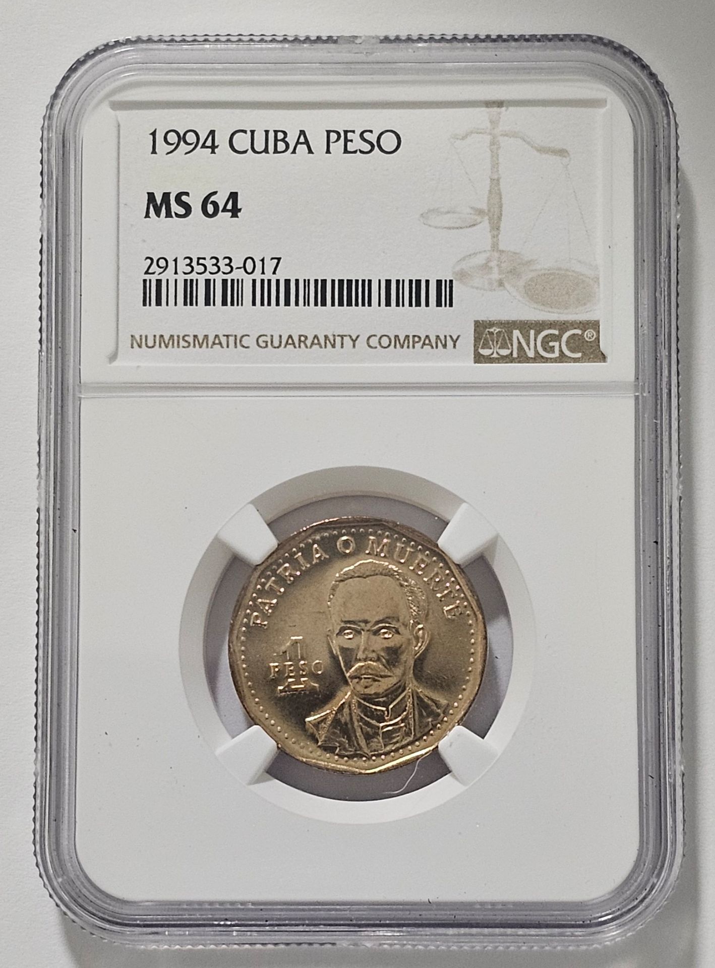 1 pesos 1994 cuba Jose marti MS 64