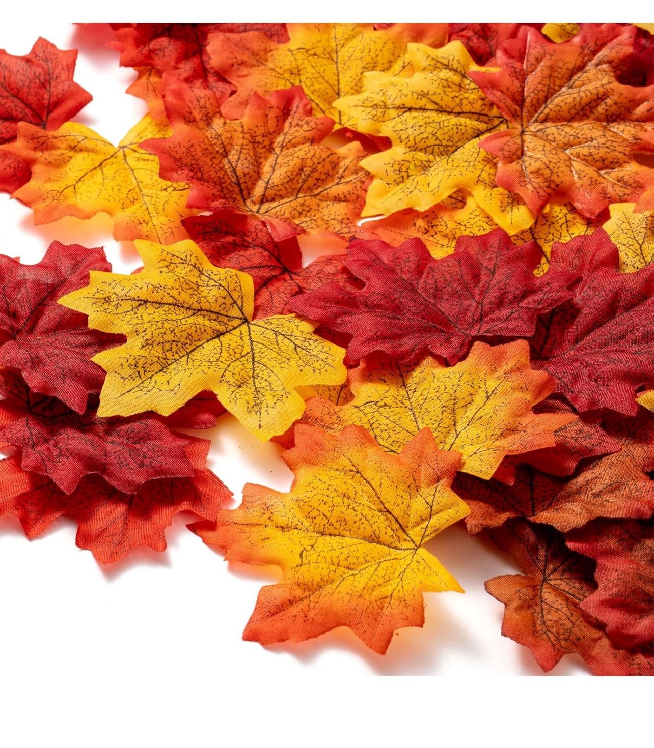 Vibrant autumn maple leaves in red, orange, and yellow. Perfect for seasonal decor. 2- 5 feet packs. See Pictures