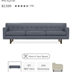 Room & Board Andre Sofa Mid Century Modern Delivery Available