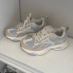 tan and blue reebok