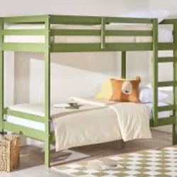 New Solid Wood Green Twin Bunk Bed