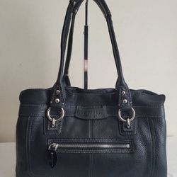 Coach Penelope F14686 Black Pebbled Leather Shopper Medium Shoulder Bag Purse 13"X9"
