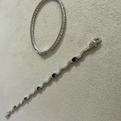 $80 For A Set No Individual Purchase These Are Real 925 Silver Wavy Bracelet Diamond Accents With Sapphire &  Round Bangle Pickup Gaithersburg Md20877