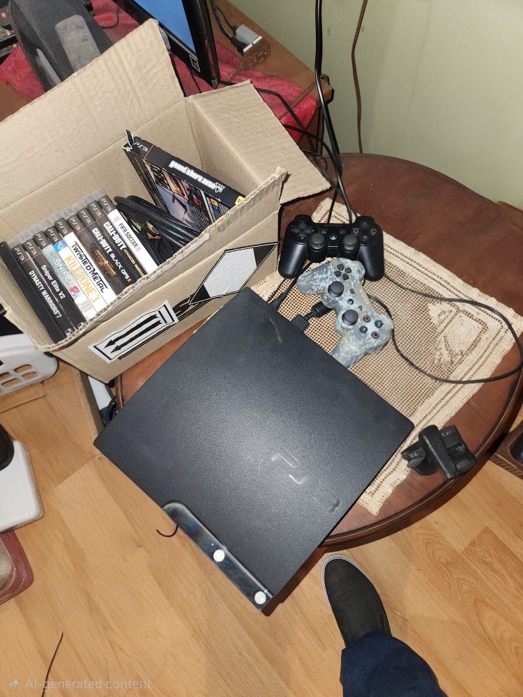 Sony PS3 Slim 120GB Bundle - 2 DualShock Controllers + 11 Games (Tested)