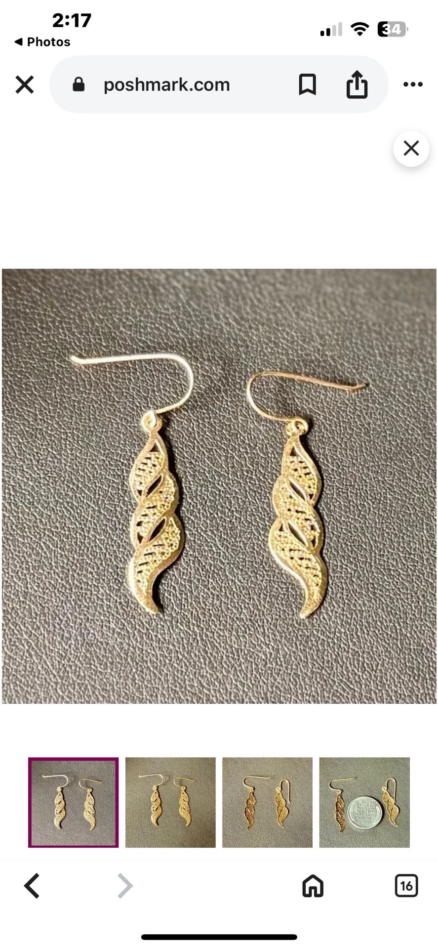 14k Gold Filigree Dangle Earrings