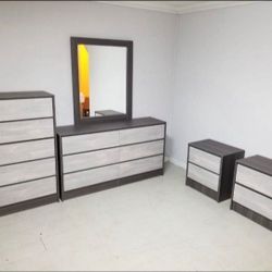 Dresser With Mirror, Chest And Two Nightstands 🌌 Comoda Con Espejo, Gavetero Y Dos Mesitas De Noche 🌌