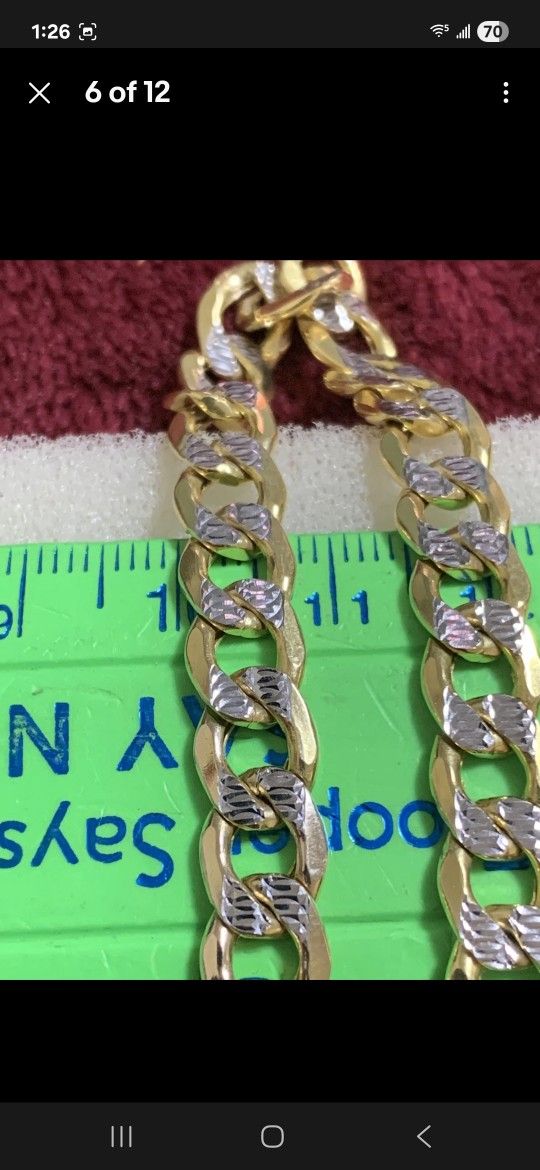 10K Yellow Gold 7.5mm Diamond Cut Pave Cuban 8" Bracelet Mens Bracelet 9.5 Grams