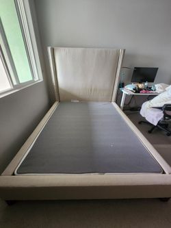 PotteryBarn upholstered Queen bed frame and box spring