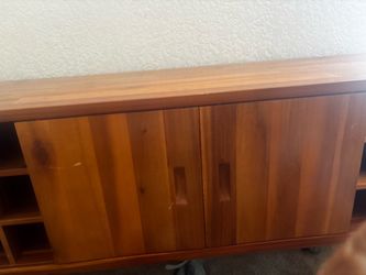 Wooden TV Stand with Cabinet and Shelves