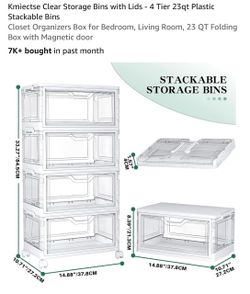 4-Tier Stackable Clear Storage Bins with Lids