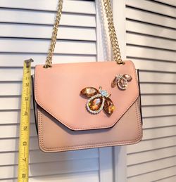 Pink Crossbody Bag with Jeweled Bee Detail