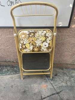 Vintage Folding Step Stool with Floral Seat
