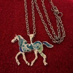 20” SilverTone Necklace With Horse Pendant 