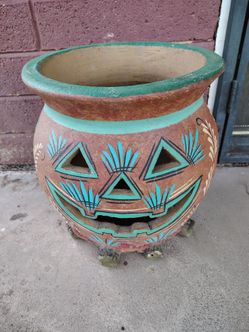 Terracotta Clay Planter/Pot with a Jack-O'-Lantern Face Halloween
