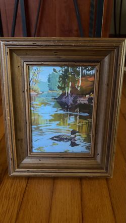 Framed Common Loon Nature Art Print - 8" x 10" Rustic Wood Frame