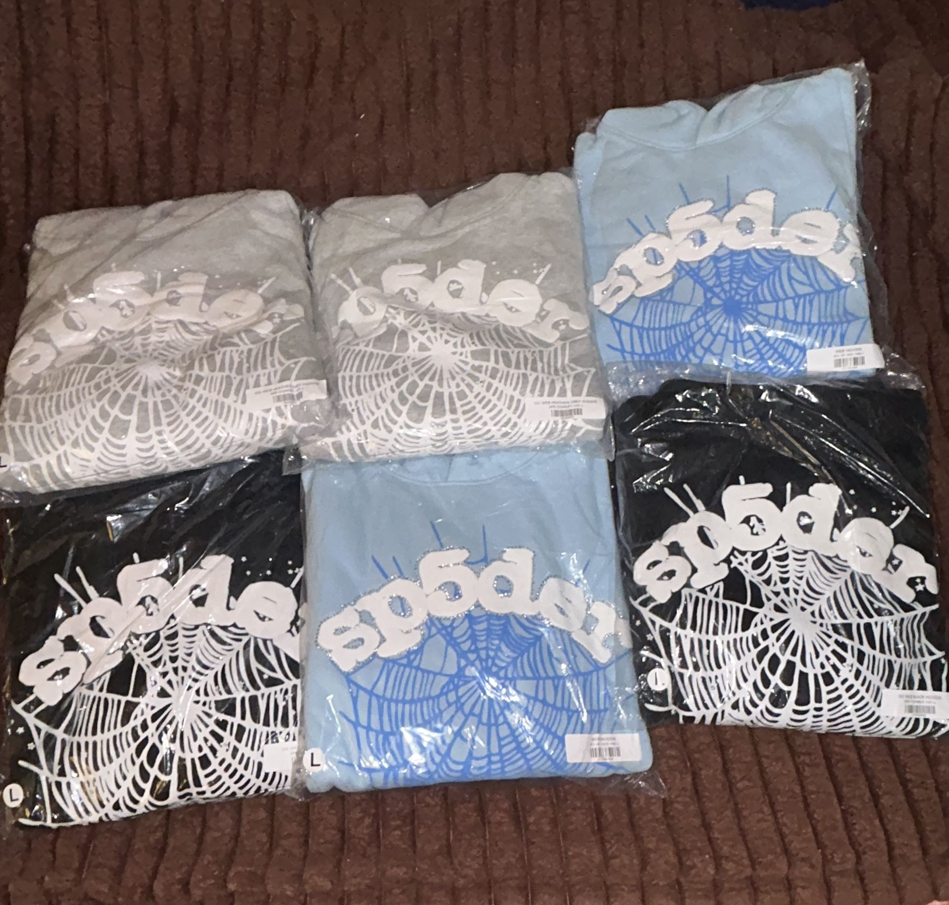 Large Gray (Black & Baby Blue Available)Webbing Sp5der Hoodie