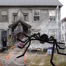 Halloween 16. 4 Feet Giant Stretch Cobweb, 58. 7inch Giant Hairy Spider with 20 Small Spiders Giant Spider Web Set for Scary Halloween Yard Lawn Home 
