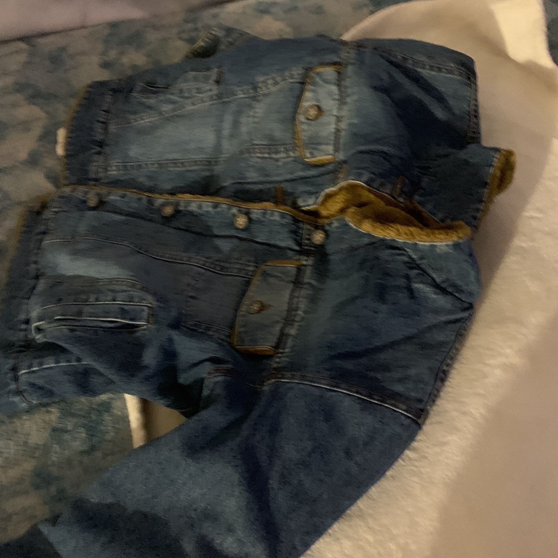 Denim Jacket, Some Type Of Mix Of Fir And Plush Material, Large Women’s