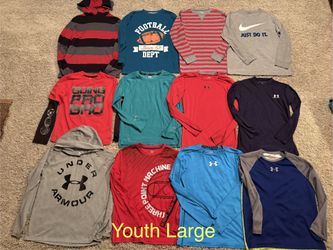 Youth Large Shirt Lot - Under Armour, Nike, Russell, & More