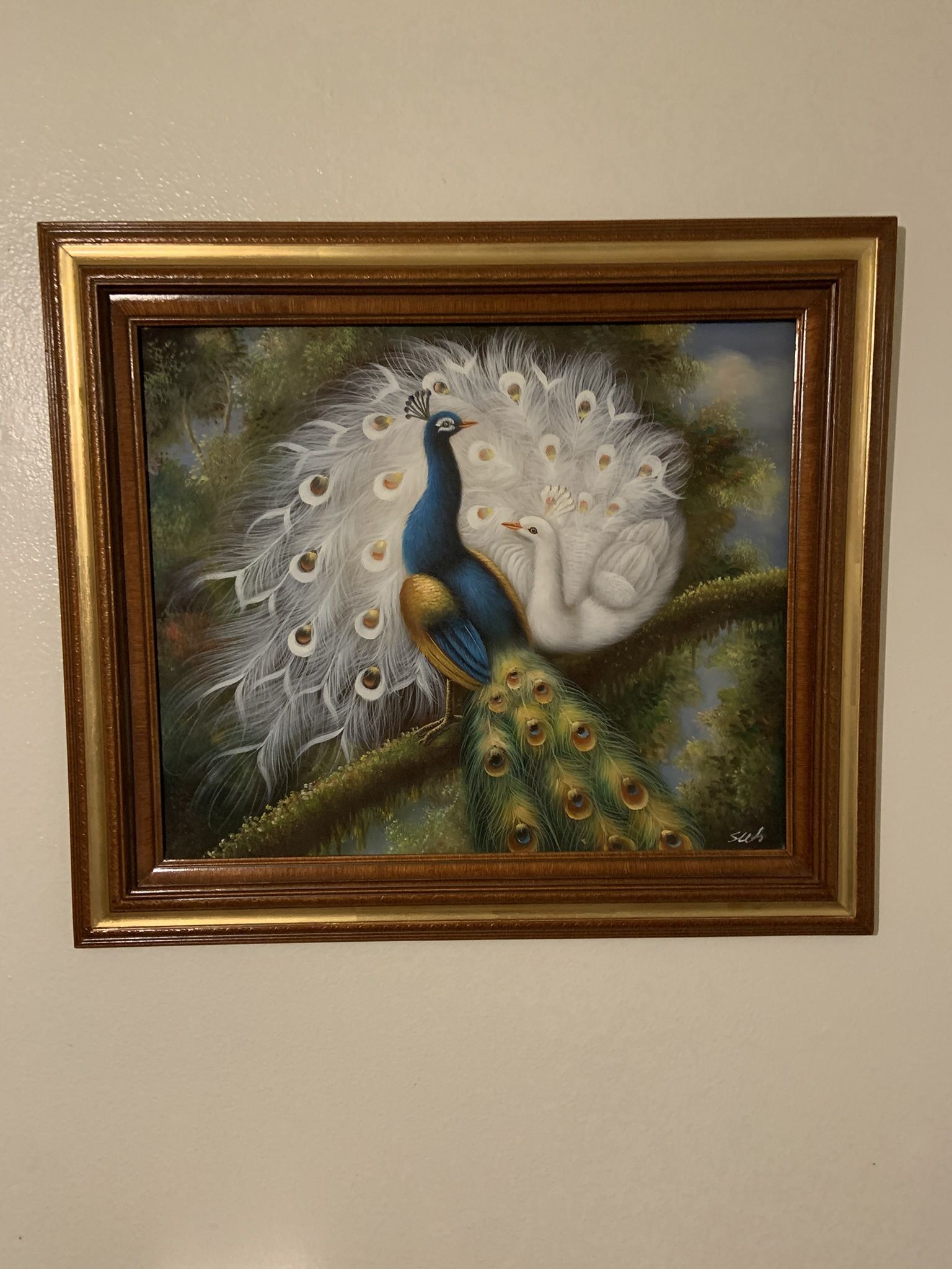 Peacock Painting 31” Width. 27” Height