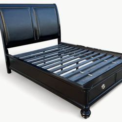 Cal King Black Leather Bed Frame with Storage