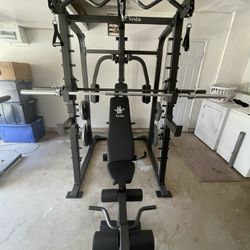 Vesta Fitness Smith Machine 2001 w/Bench Attachment | 230lb Bumpers Weights | 7ft Olympic Bar | Fitness | Gym Equipment | FREE DELIVERY 🚚 