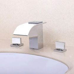 Milly Modern 2-Handle Deck Mounted Waterfall Widespread Bathroom Sink Faucet
