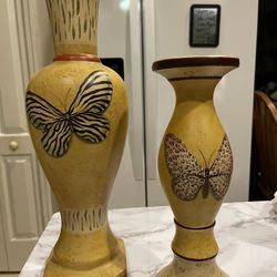 Ceramic Butterfly Vase  And Candle Holder Set 